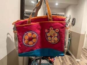 Vintage Tweety Bird Pink and Orange Canvas Laptop Travel Tote Bag